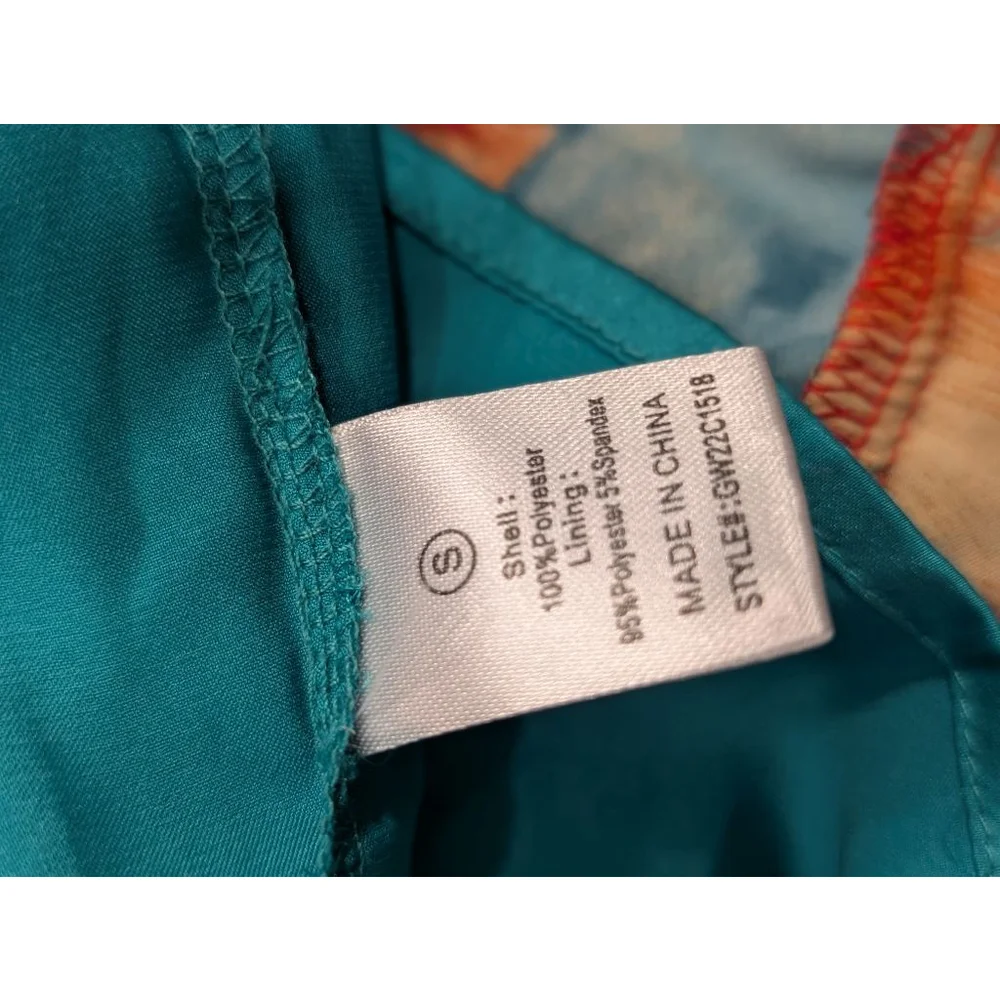 Women's NOVALUXE Small Red Blue Abstract Tiered Ruffle Maxi Dress - Picture 13 of 14